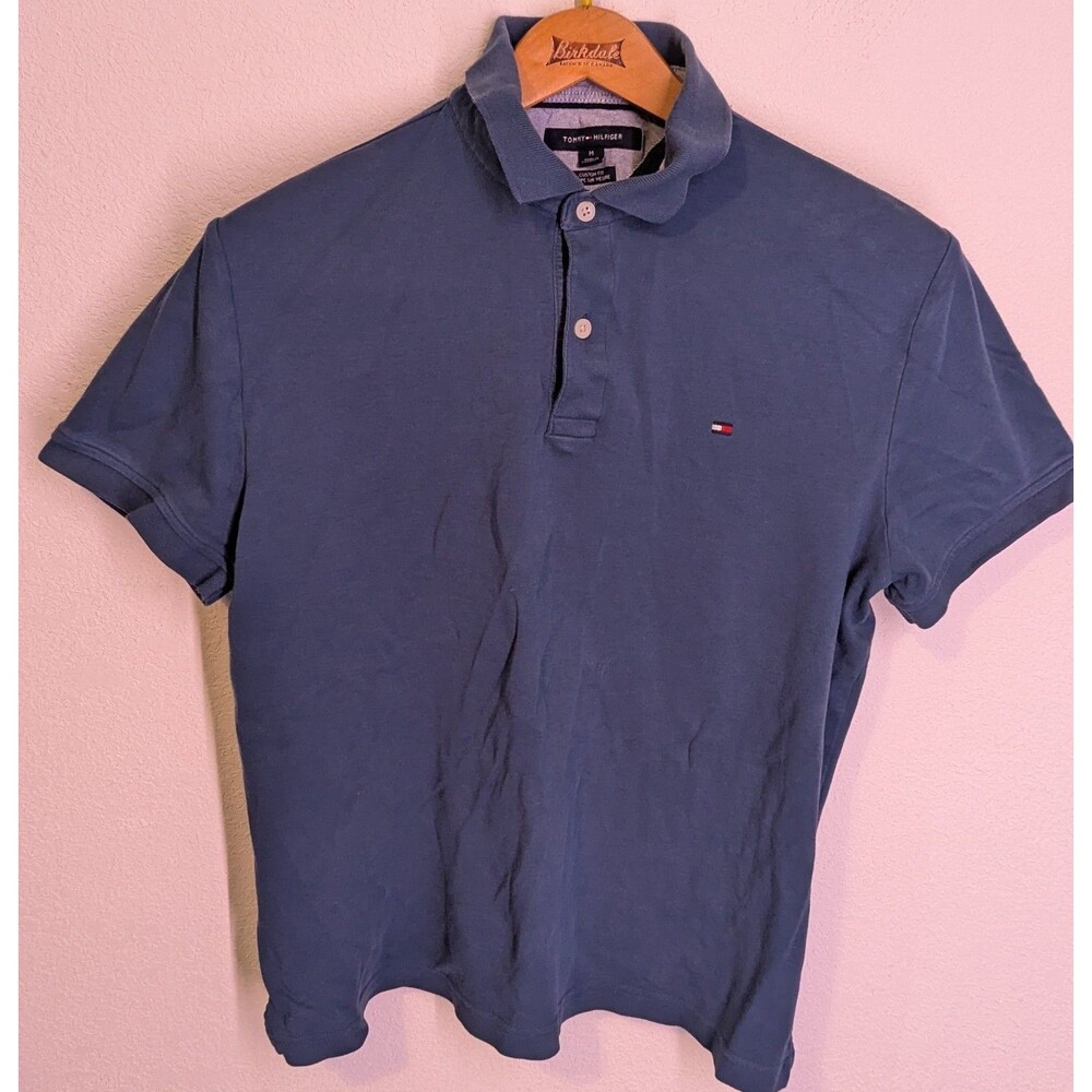 Tommy Hilfiger Mens Size Medium M Custom Fit Short Sleeve Polo Shirt Blue (860m)